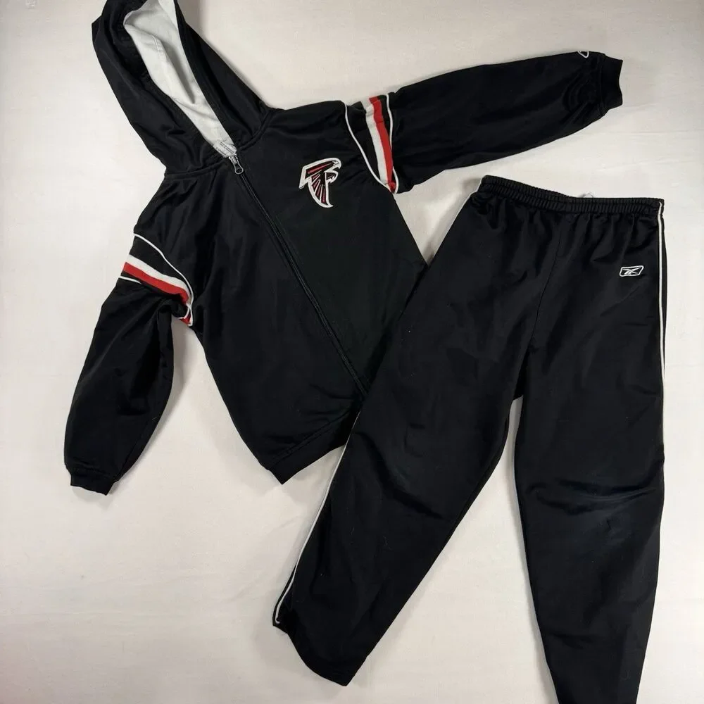 Reebok NFL Atlanta Falcons Youth Large Sz 7 Tracksuit Hoodie Black Full Zip Logo
